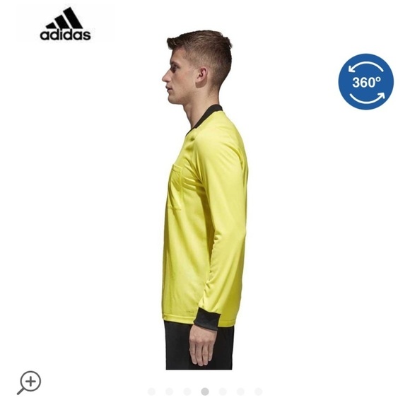 𝅺ADIDAS Referee Long Sleeve T-Shirt Small Neon Yellow - Picture 4 of 8